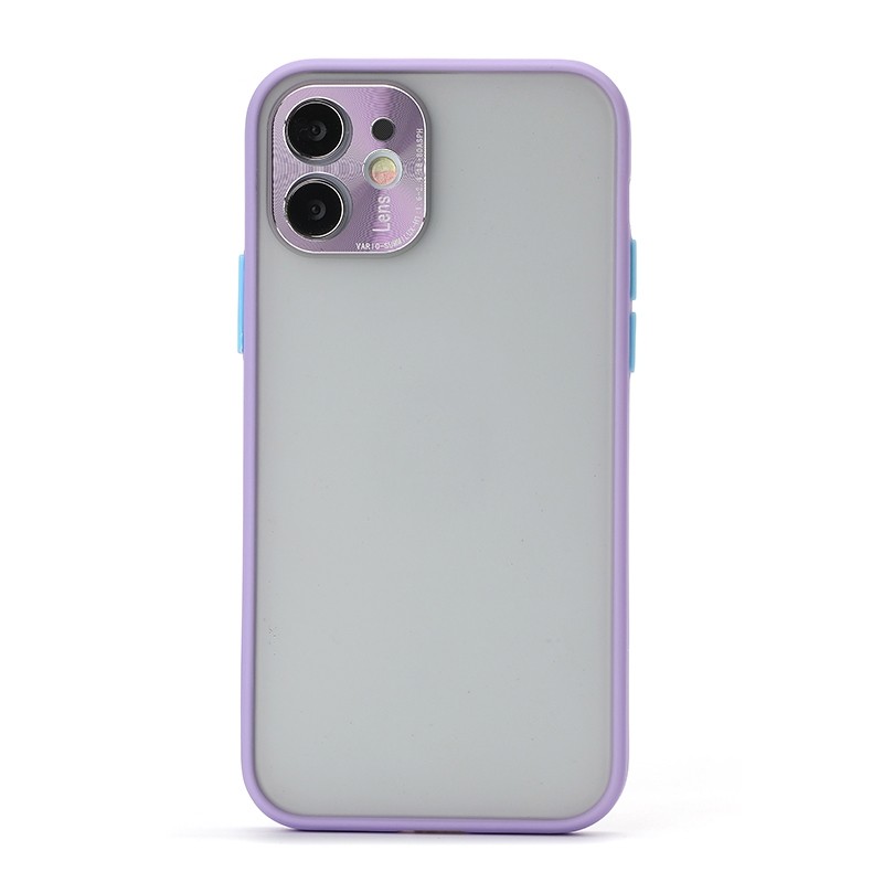Full Coverage TPU + PC Protective Case with Metal Lens Cover For iPhone 12 Pro (Purple Blue