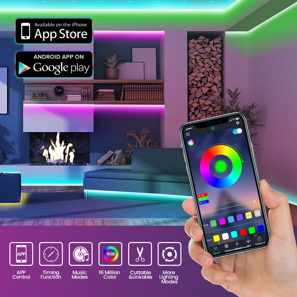 Elfeland 15m 5050RGB 450 Light Bluetooth Light Bar Nonwaterproof