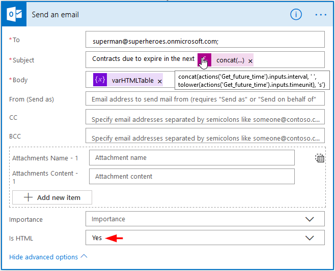 Flow how to change the style of your HTML table in Microsoft Flow