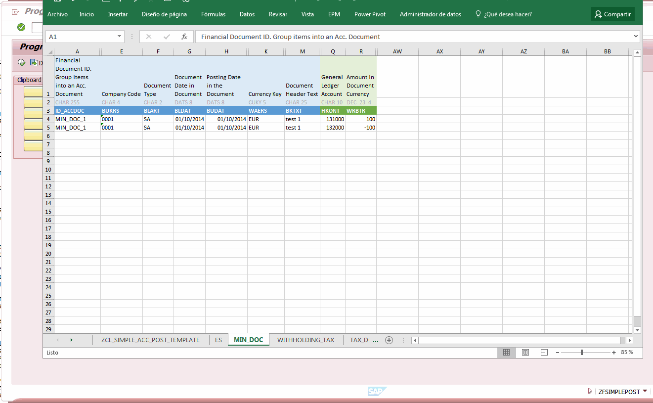 Multiple SAP postings made with excel clipboard simple_acc_post