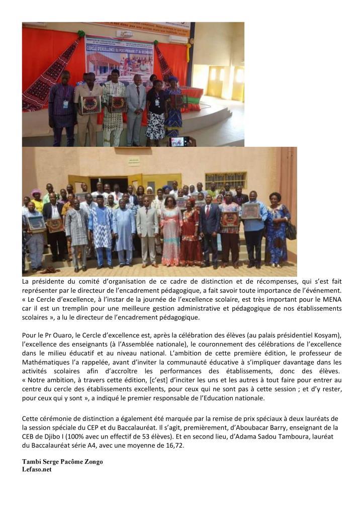 Cercle d’excellence 2018 Le collège Notre Dame du Mont Carmel de La Toden à l’honneur