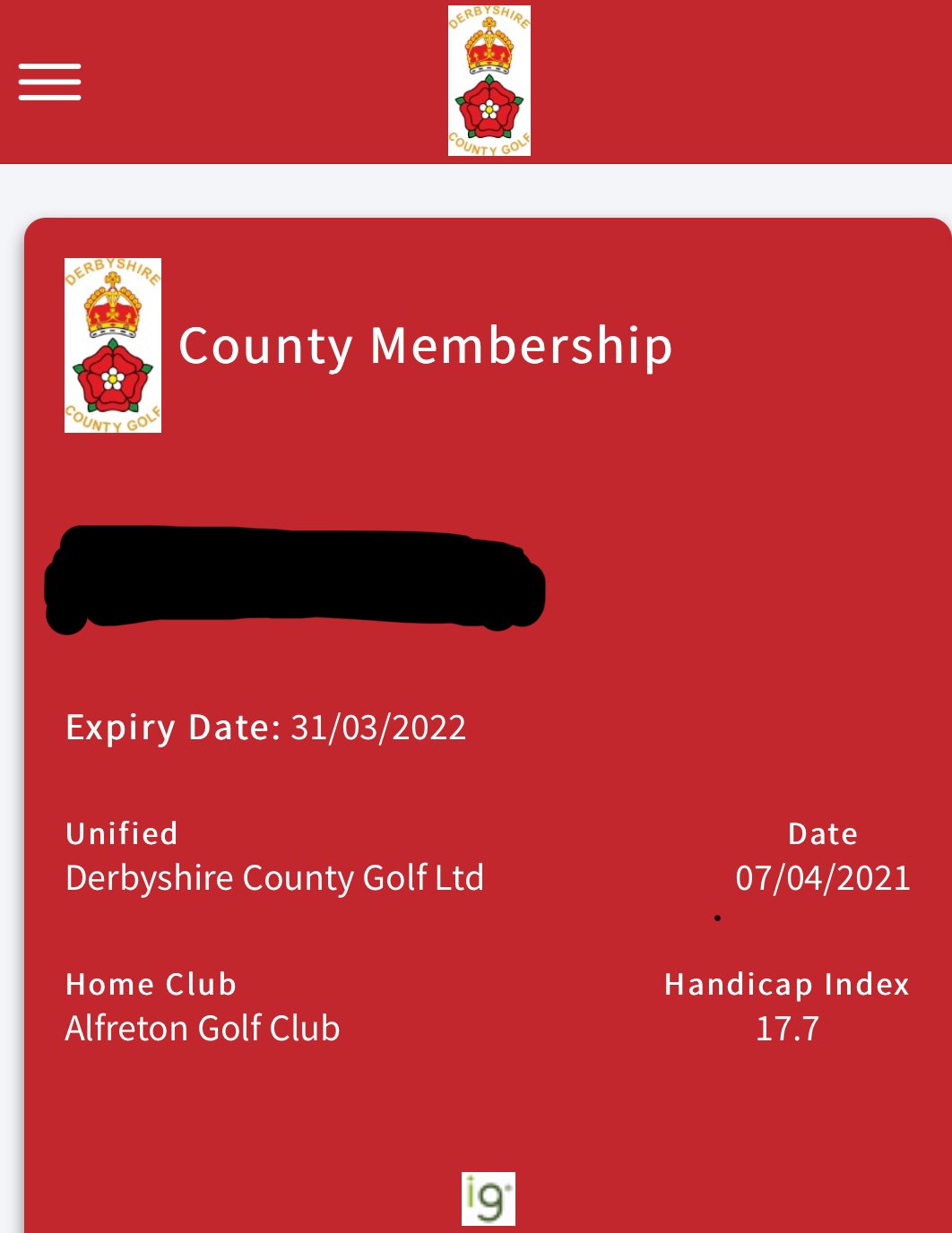 County Card Alfreton Golf Club