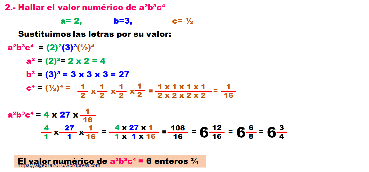 Valor numérico de expresiones algebraicas algebra2016