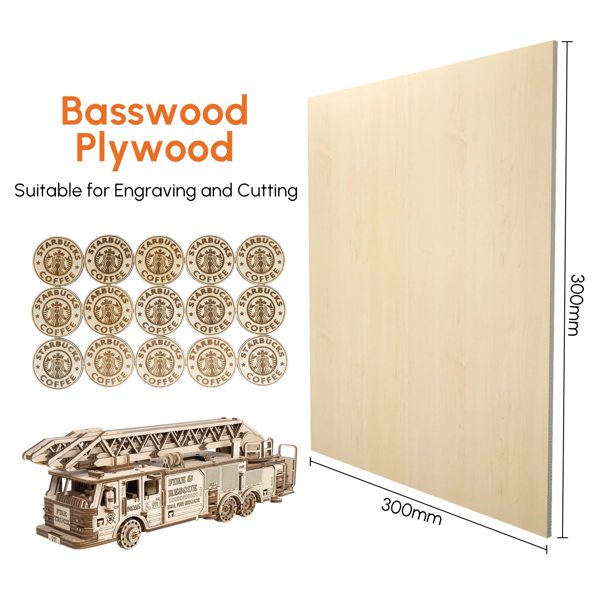 Laser Engraving Basswood Plywood Sheets (10pcs) Algolaser