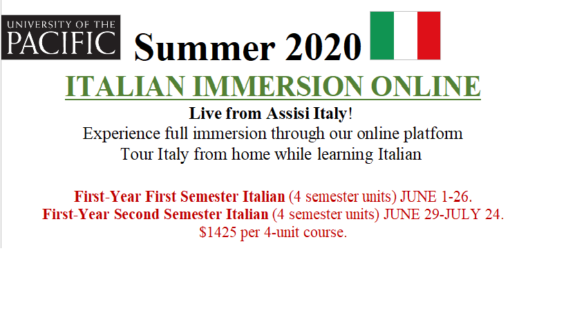 Summer 2020 ITALIAN IMMERSION ONLINE