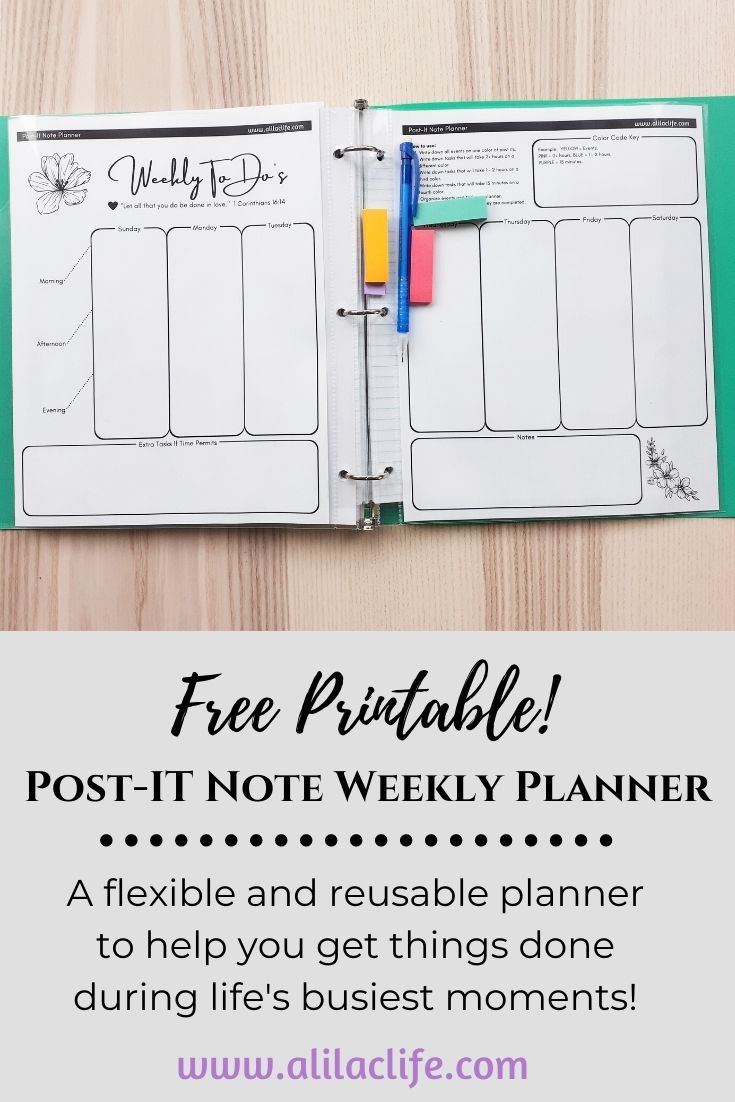 PostIt Note Planner Weekly Spread Free Printable a lilac life