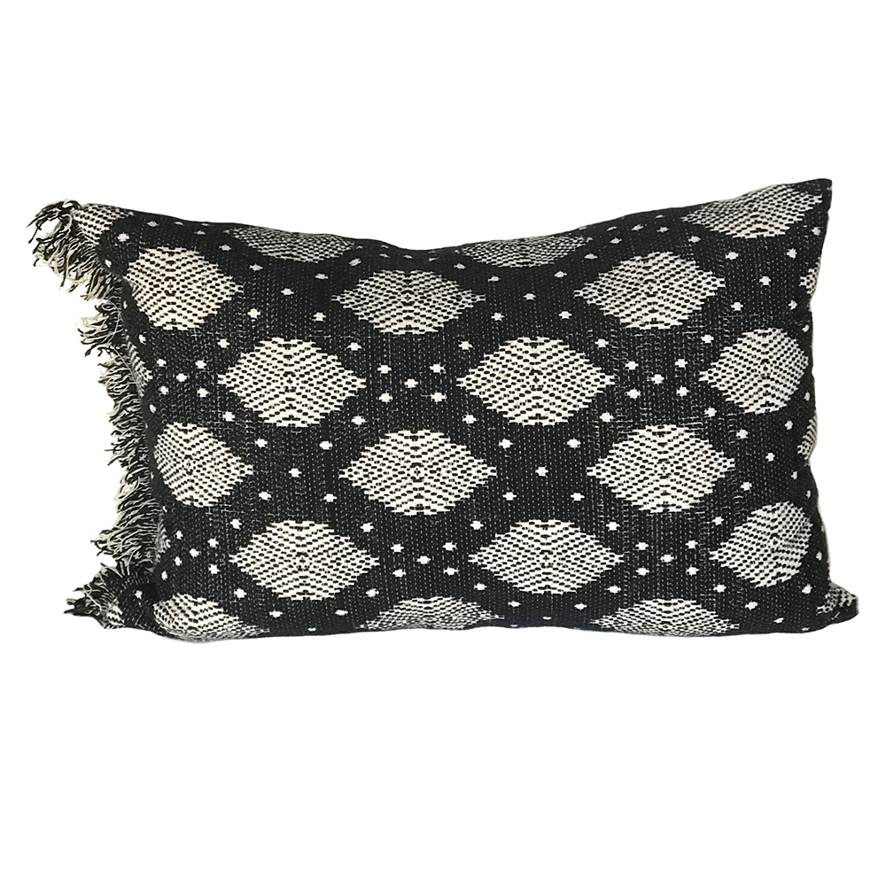 Black & White Fringed Lumbar Pillow A Little Sprucing by Liz Zaret