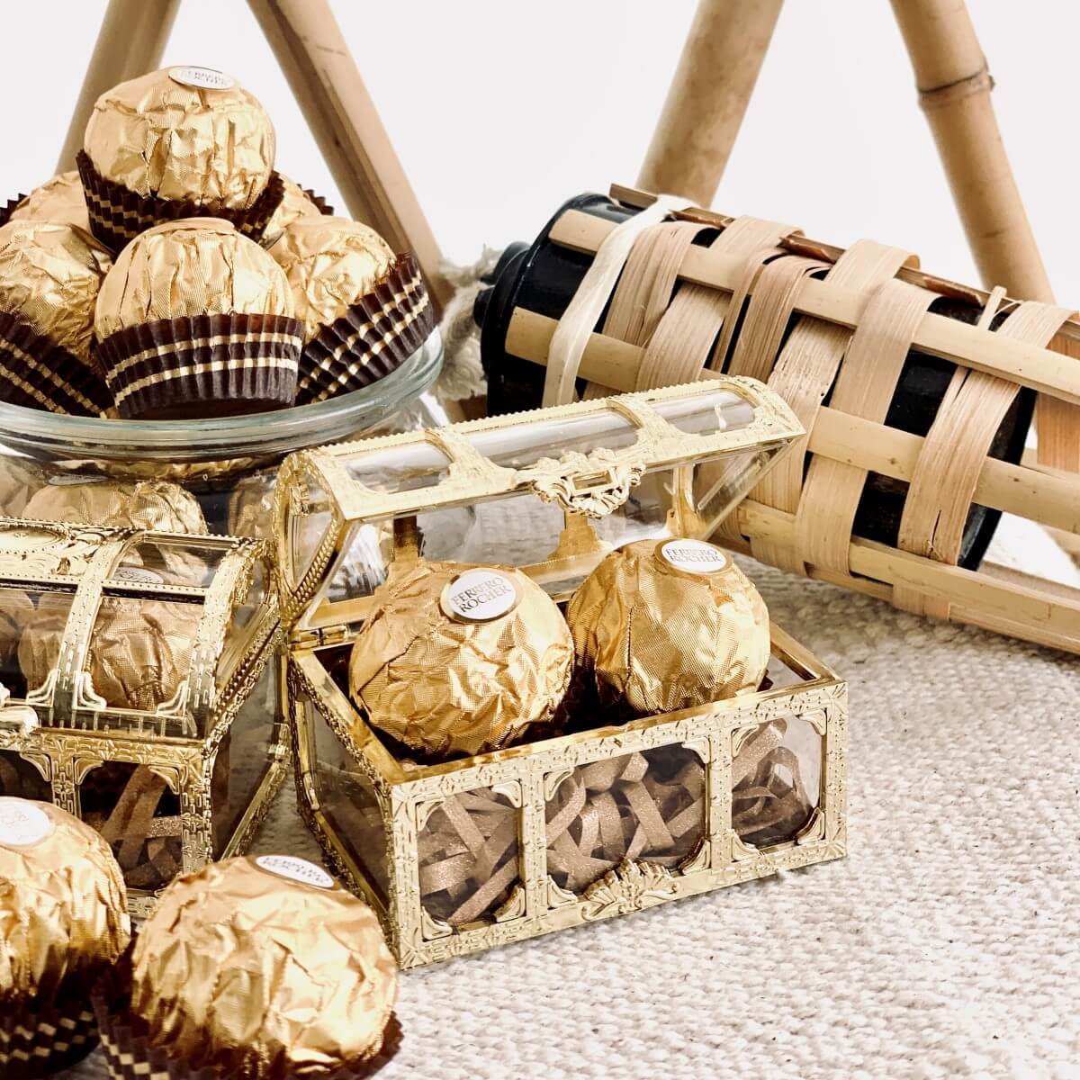 Golden Treasure Chest with Chocolate by Ferrero Rocher A Little Thing