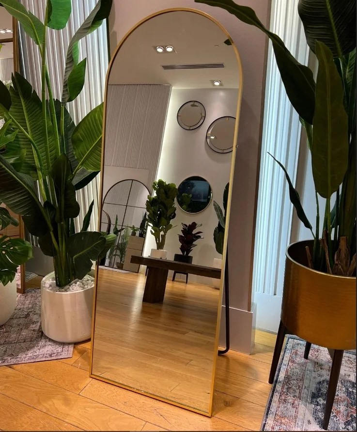 Laury Metal Rectangle Standing Arched Floor Mirror 59×22 Inch