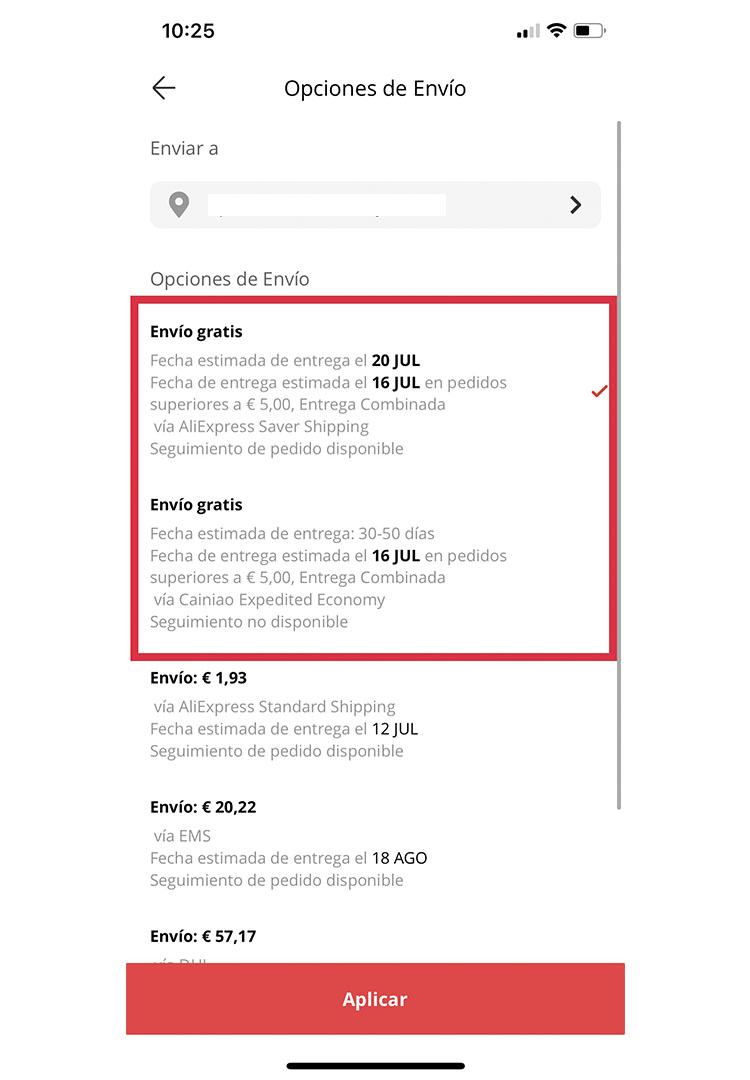 ¿Qué significa "AliExpress Saver Shipping"?