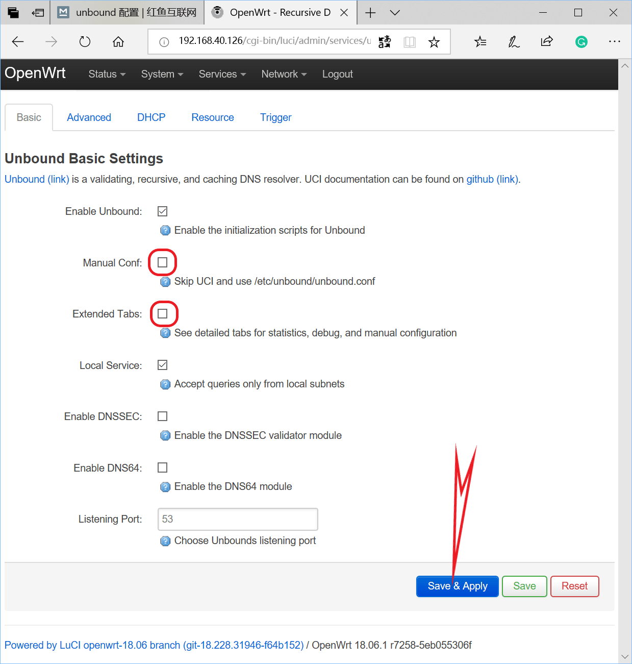 在 OpenWrt 上配置 unbound 使用 DNS over TLS 红鱼互联网