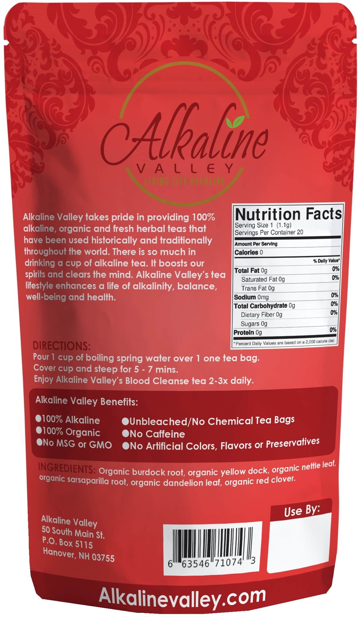 Alkaline Blood Cleanse Tea (20 Tea Bags) Alkaine Valley