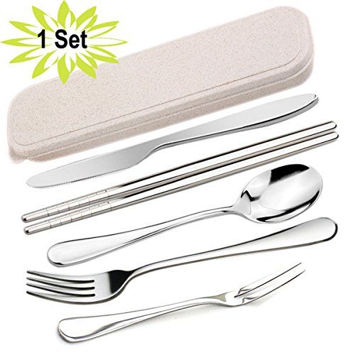 Travel Utensils with Case 5pcs 10pcs, Knife Forks Spoon Chopsticks with a Durable Case