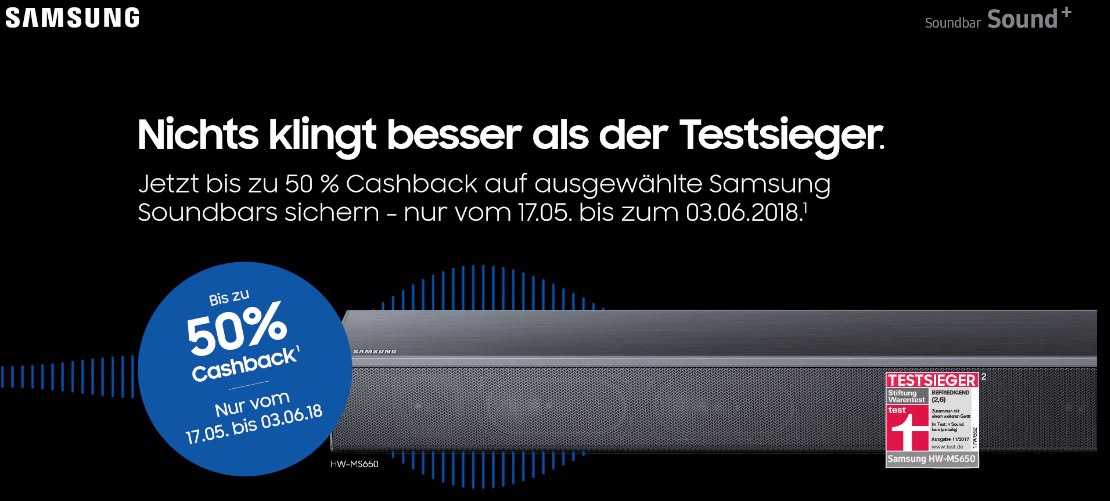 Aktion Samsung Soundbars durch Cashback bis zu 50 günstiger erhalten