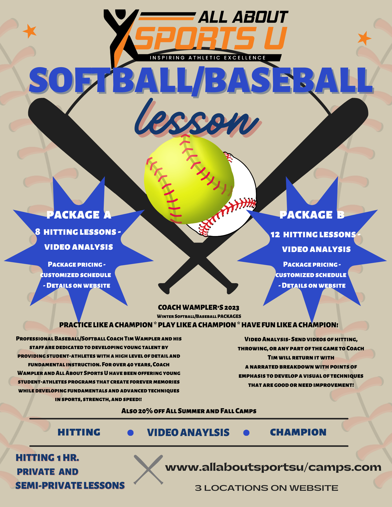 8 Softball / Baseball Lessons Package A All About Sports