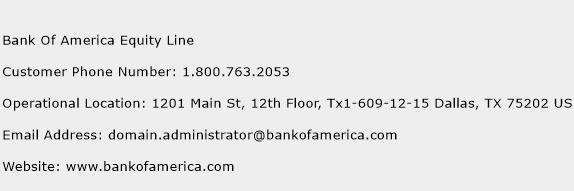 Bank Of America Equity Line Number Bank Of America Equity Line