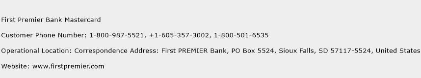 First Premier Bank Mastercard Number First Premier Bank Mastercard Customer Service Phone
