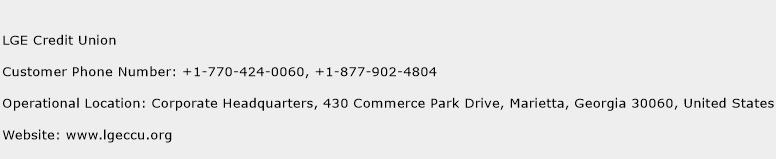 LGE Credit Union Number LGE Credit Union Customer Service Phone
