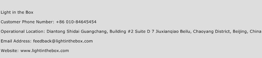 Light in the Box Number Light in the Box Customer Service Phone