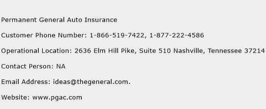 Permanent General Auto Insurance Contact Number Permanent General