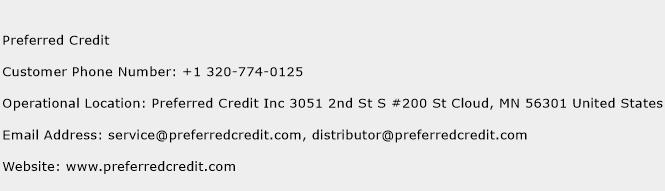 Preferred Credit Number Preferred Credit Customer Service Phone