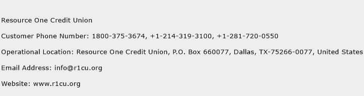 Resource One Credit Union Customer Service Phone Number Contact