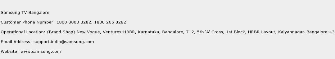 Samsung TV Bangalore Number Samsung TV Bangalore Customer Service