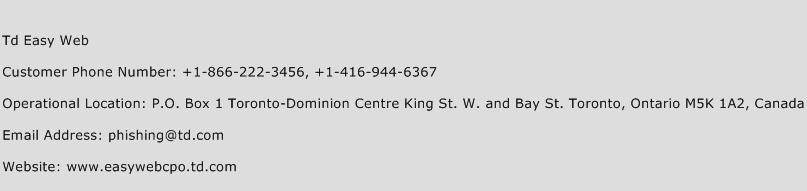 Td Easy Web Contact Number Td Easy Web Customer Service Number Td