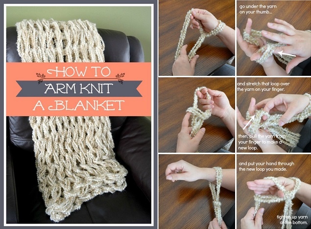 How To Arm Knit A Blanket In Less Than An Hour DIY Tutorial AllDayChic