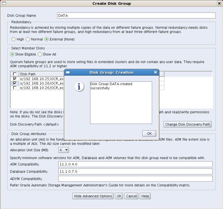 Create ASM Disk Group ALL DBA