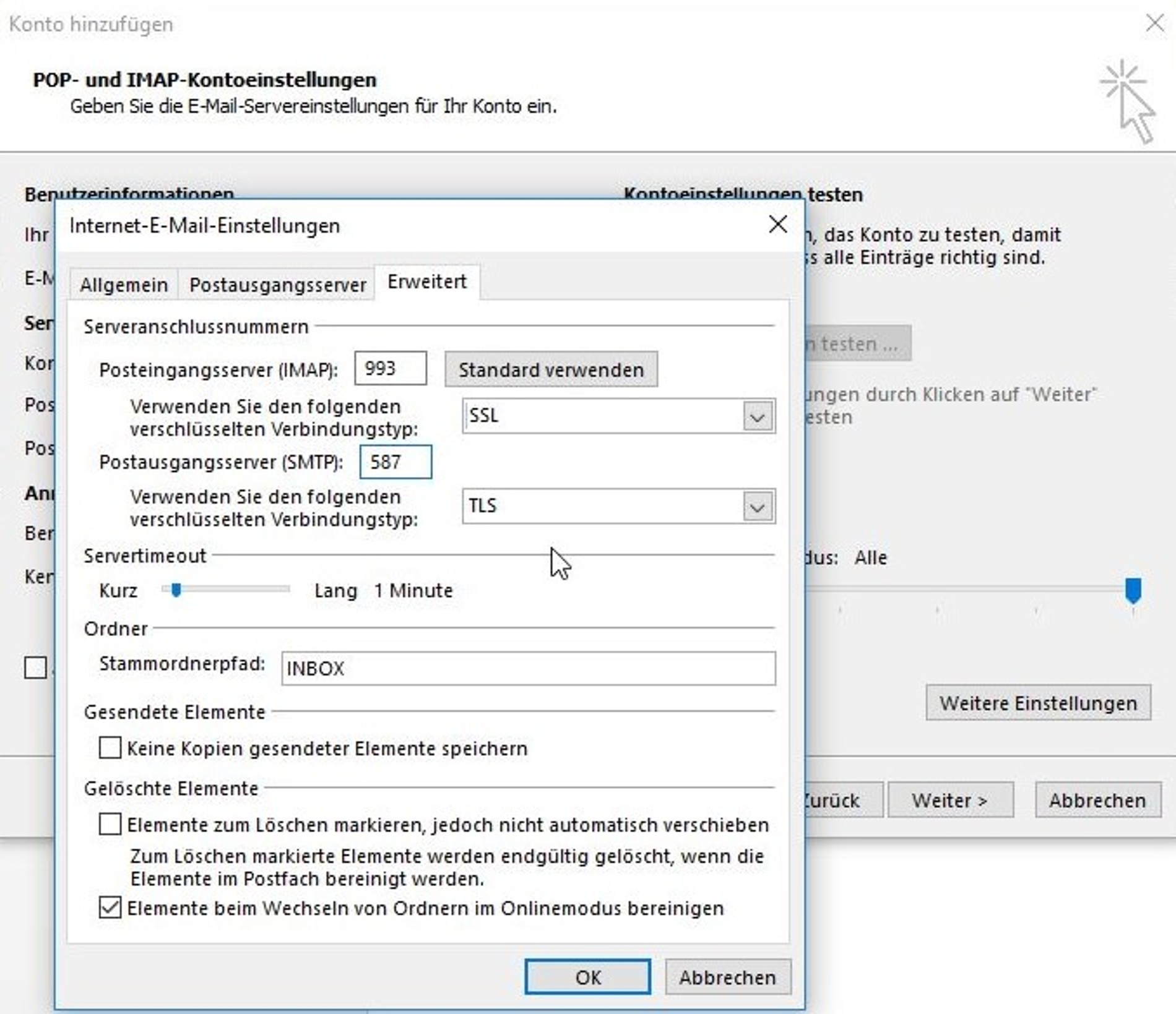 Neues IMAP EMailKonto in Microsoft Outlook 2016 anlegen
