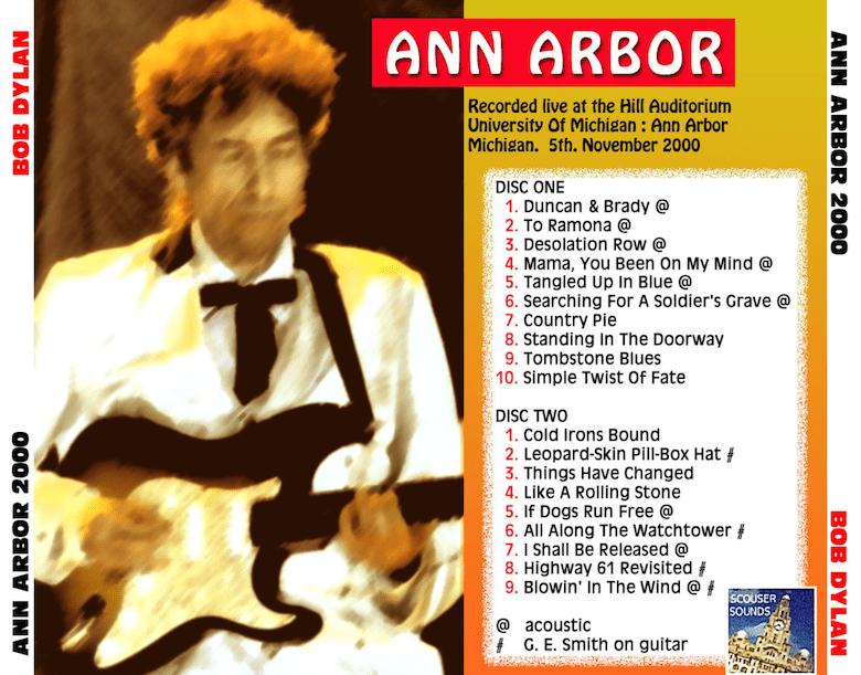 Bob Dylan Concert in Ann Arbor, Michigan November 5, 2000 All Dylan