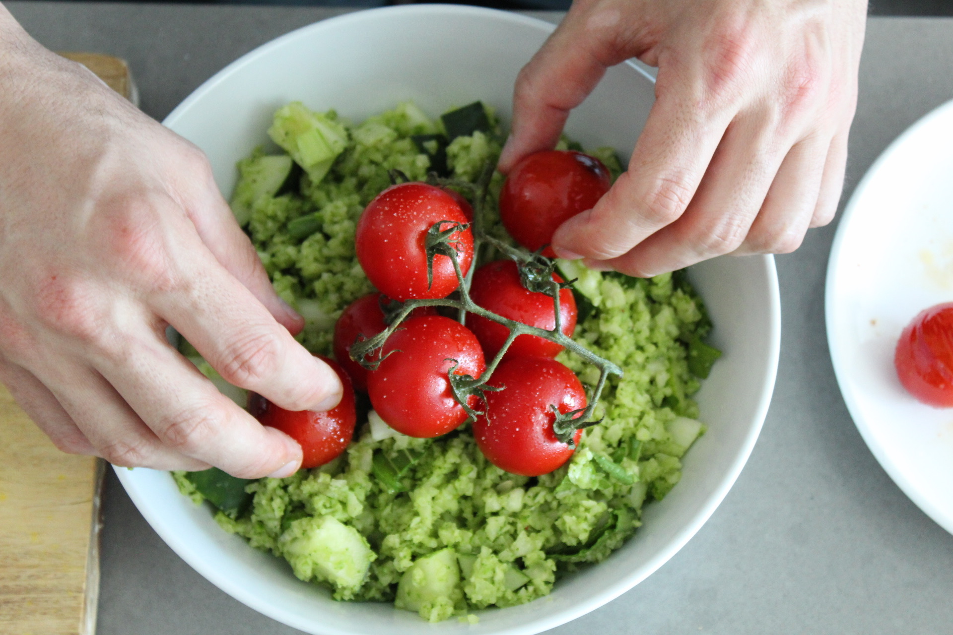 Allen Campbell's Jicama Rice Salad Roasted Tomato Scape Pesto