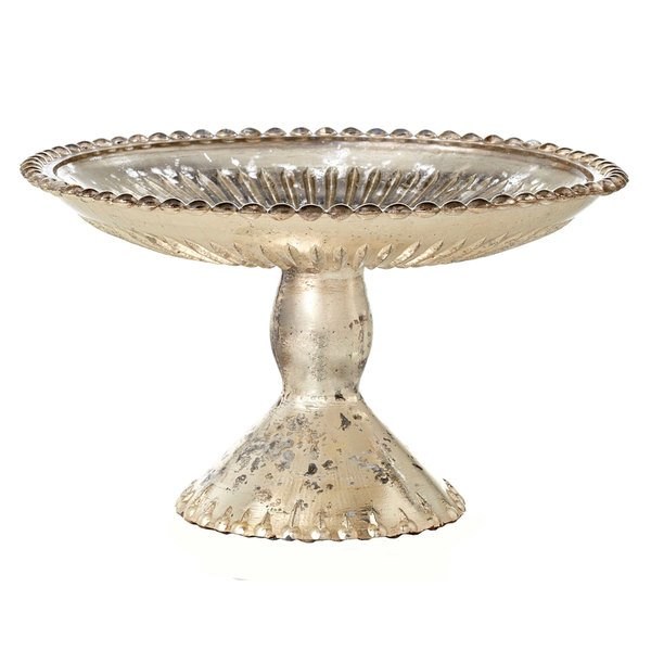 8 Inch Cake Stand. Creative CoOp DF2736 Round Stoneware Scalloped Cake