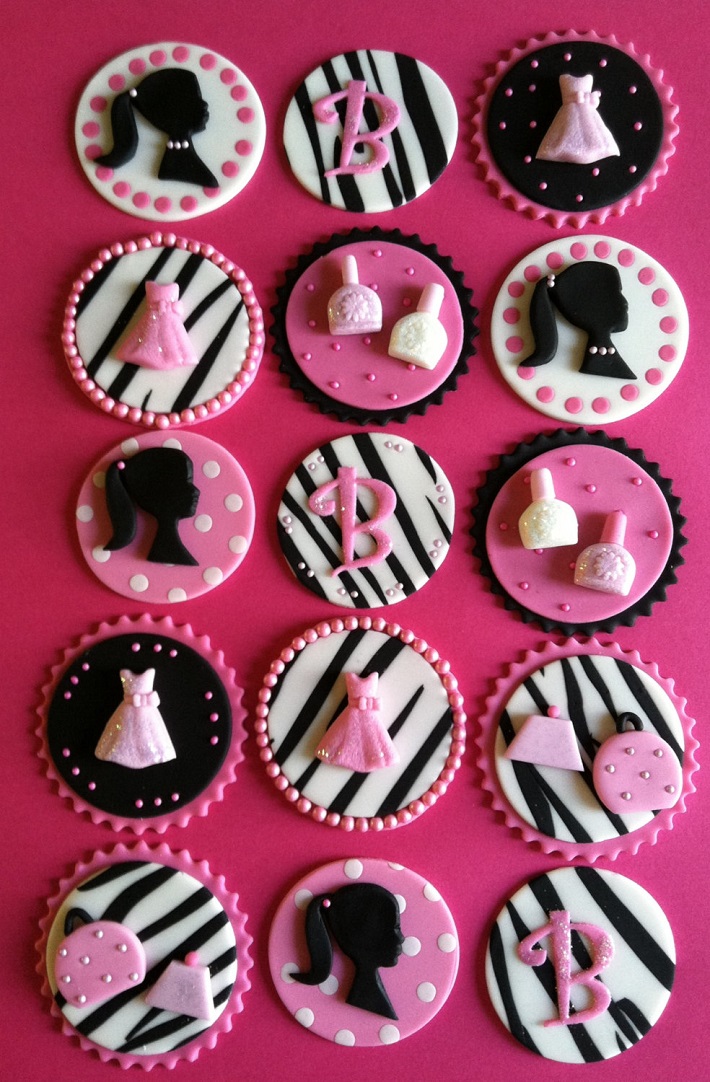 Barbie Cupcake Toppers. 24 Girls Cupcake Toppers, Happy Birthday Cake
