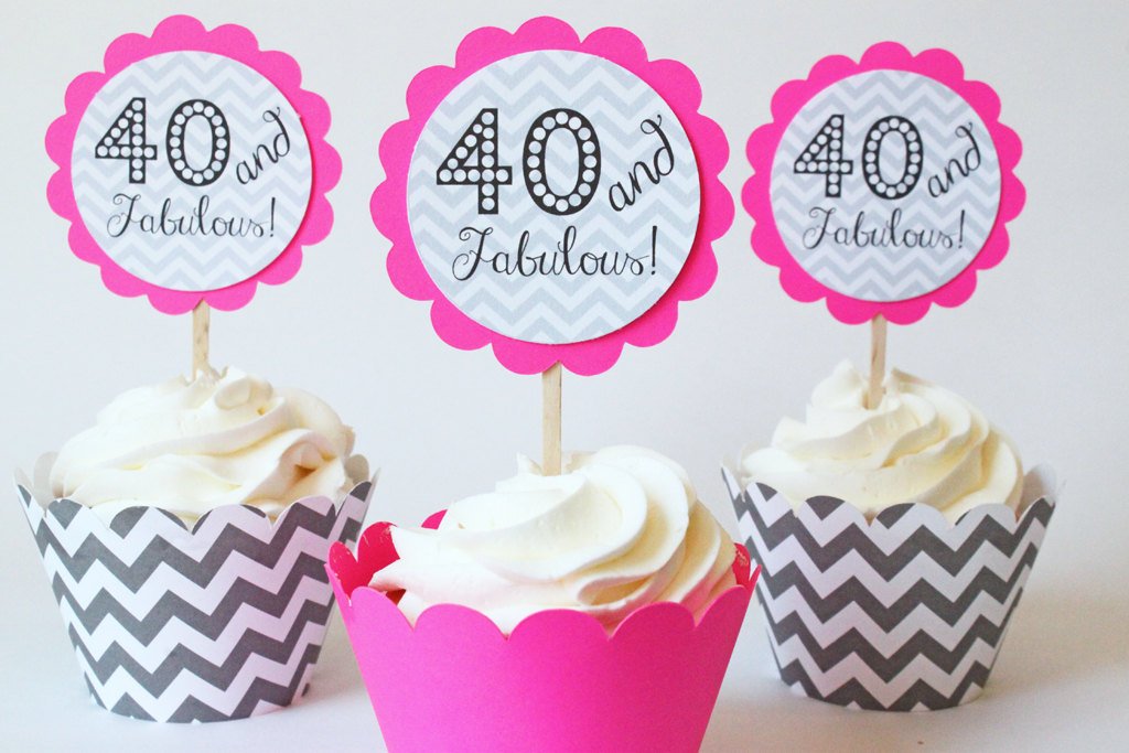 40th Birthday Cupcake Toppers. Gold Glitter 40th Birthday