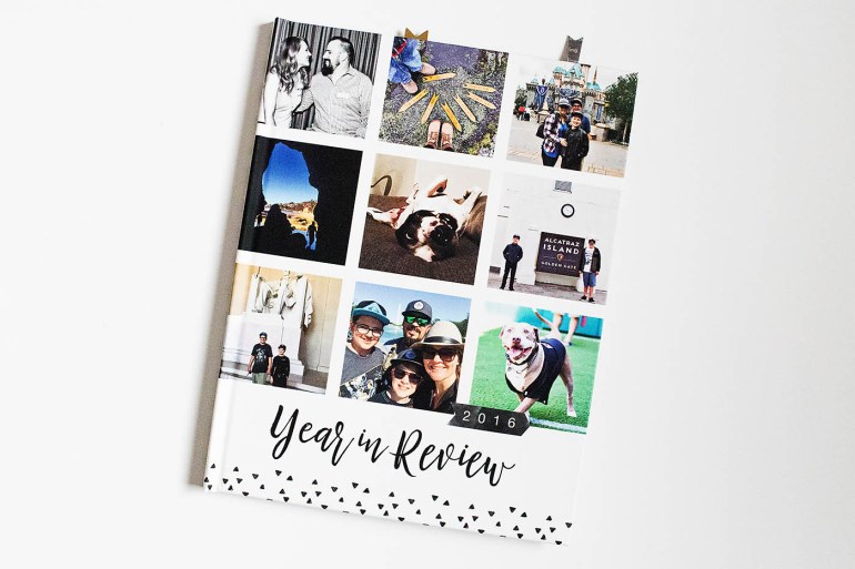 Year in Review hybrid album made with a Mixbook book bound album and personalized with traditional scrapbooking supplies