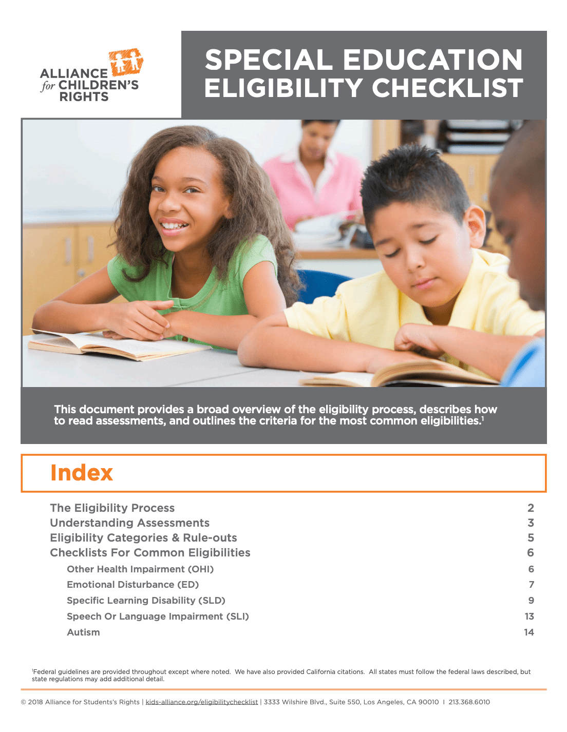 Special Education Eligibility Checklist Alliance for Children's Rights
