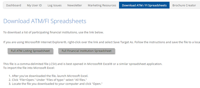 Simple steps to download ATM/FI spreadsheets