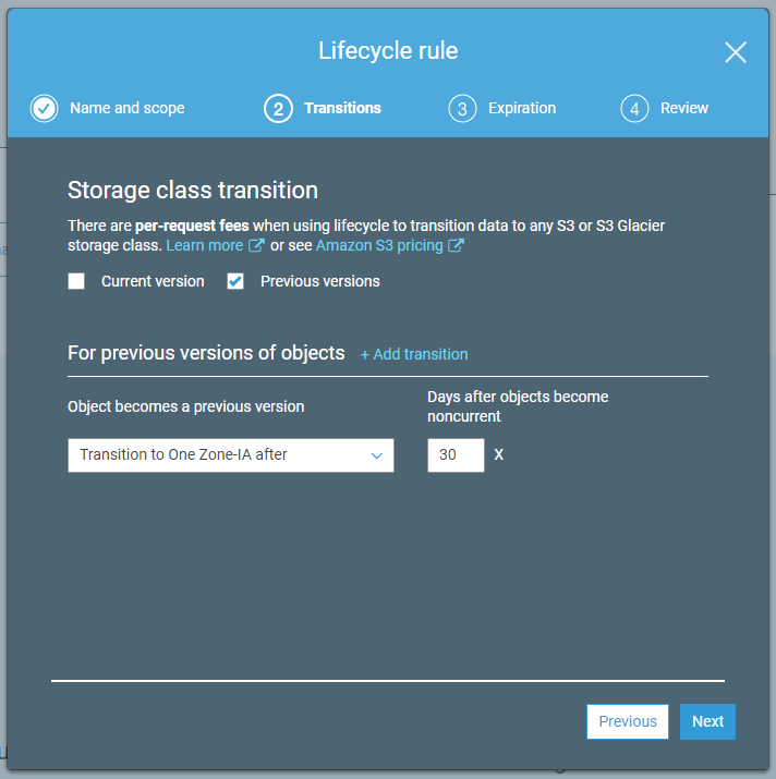 Transition S3 objects between storage classes using lifecycle rules