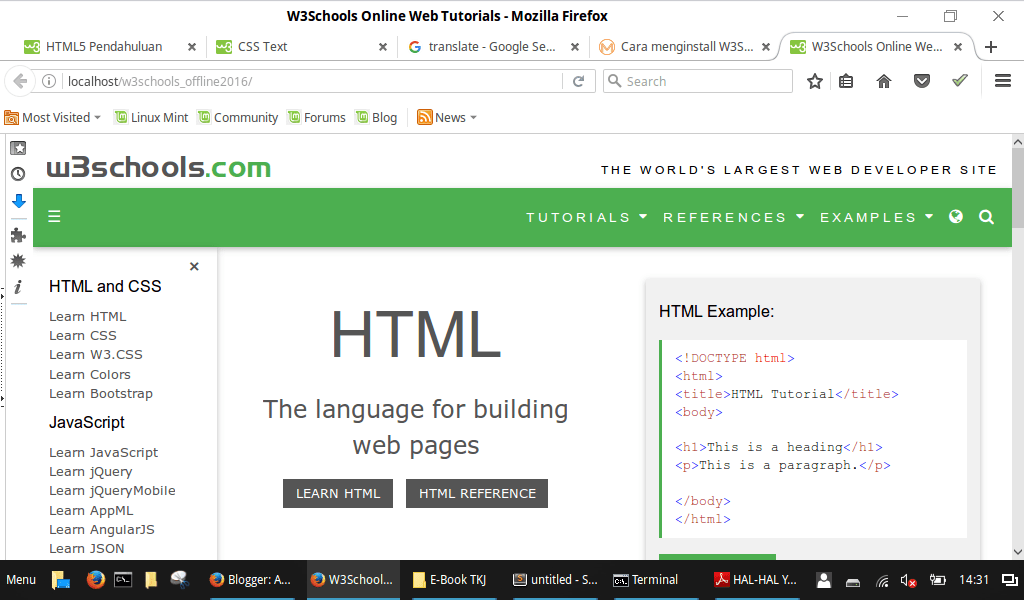 Install W3schools Secara Offline di Linux Mint Allif Sulthoni Akhyar