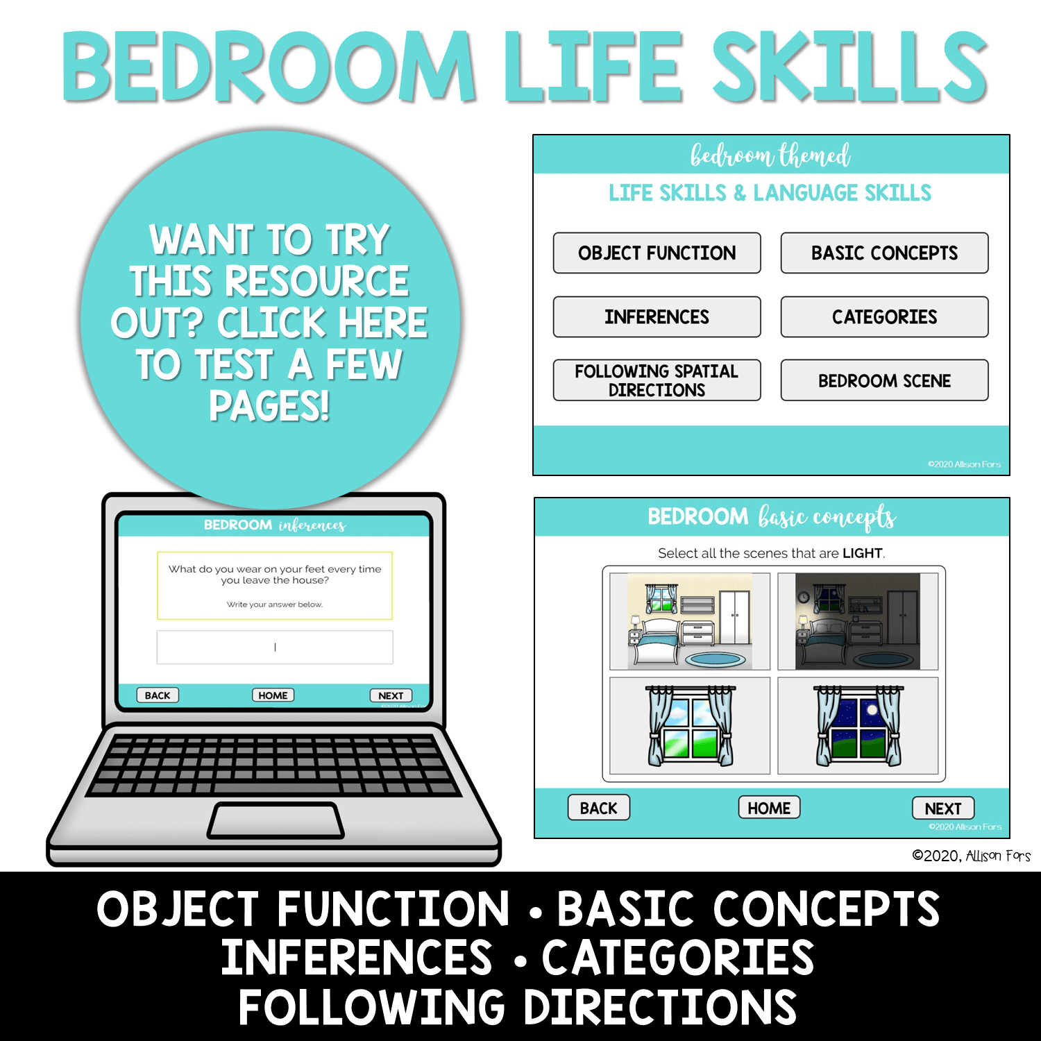 Bedroom Life Skills Functional Language BOOM Cards™️ Allison Fors, Inc.
