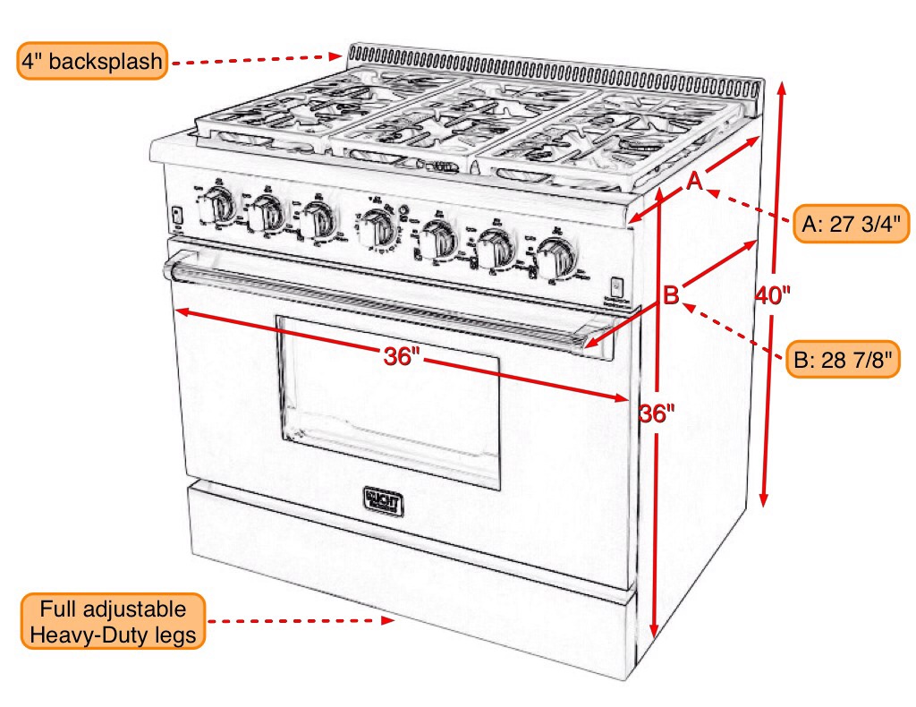 KUCHT 36 Professional Gas Range KRG3603u Stainless Steel Convection