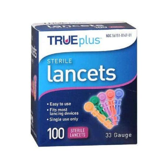 TRUEplus Sterile Lancets Universal Twist Top 33G 100/Box All Med