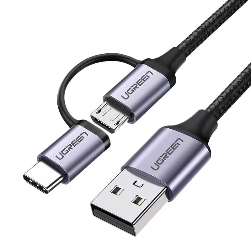 UGREEN 2 in 1 Cable Micro USB 2.0 & USB C Cable Black 3 feet