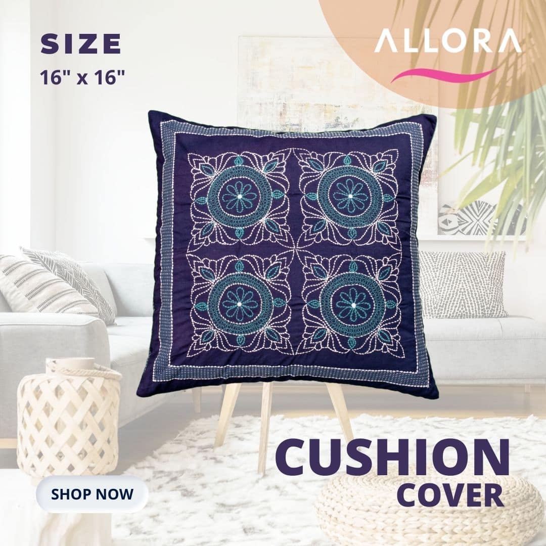 Navy Blue Embroidery Cushion Cover ALLORA Home & Living