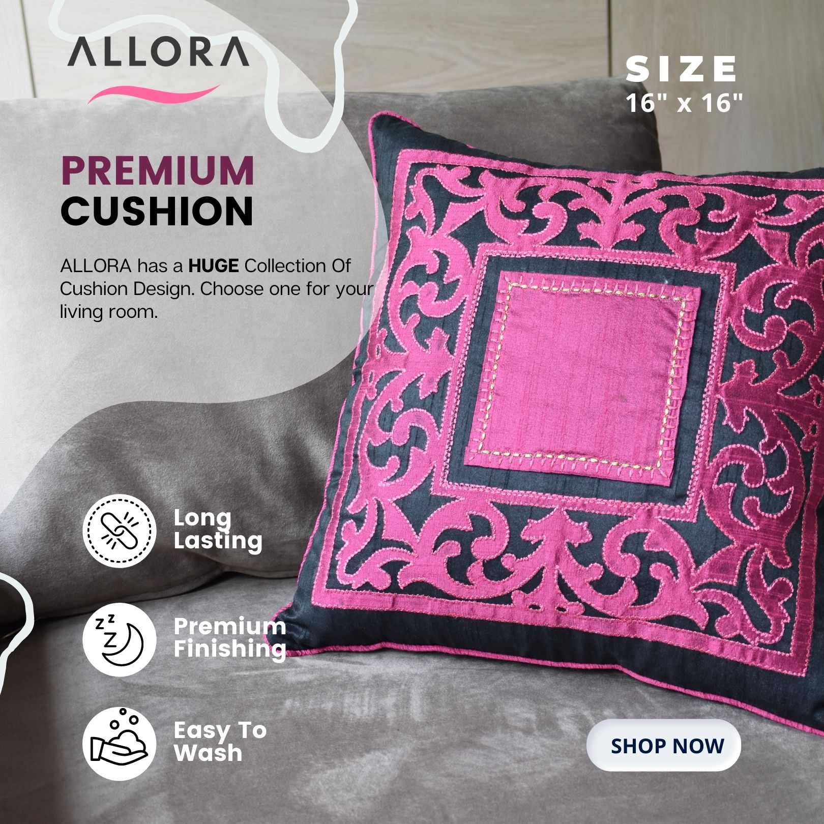 Embroidery Cushion Cover Pink in Bangladesh ALLORA