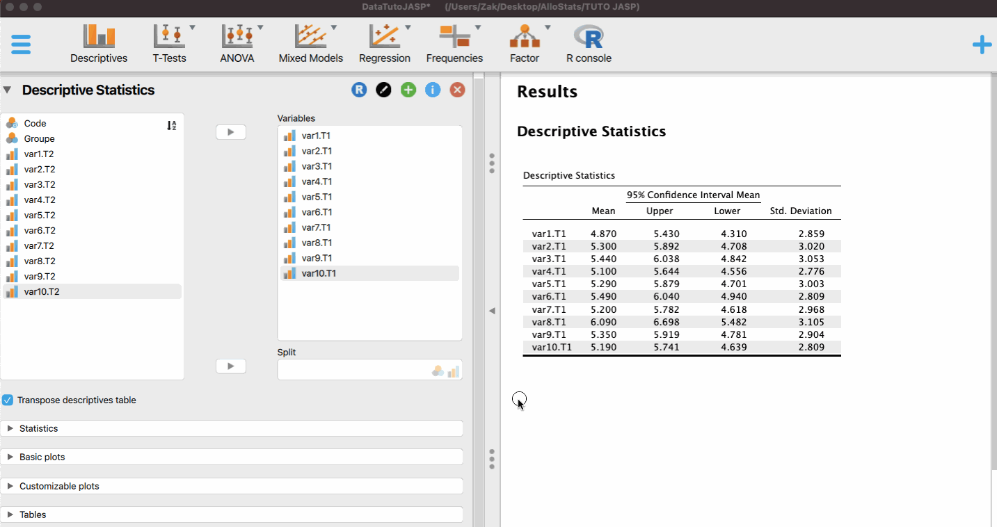Statistiques descriptives avec JASP AlloStatsESG