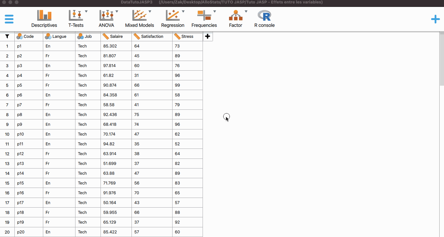 Corrélation et régression avec JASP AlloStatsESG