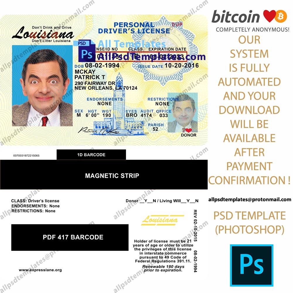 Louisiana Driver License Template ALL PSD TEMPLATES